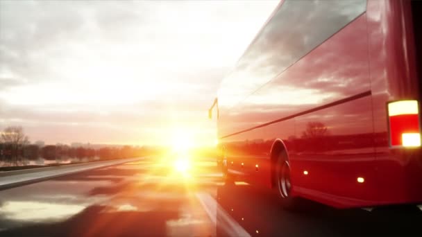 Toeristische rode bus op de weg, snelweg. Zeer snel rijden. Toerisme en reizen concept. realistische 4 k-animatie. — Stockvideo