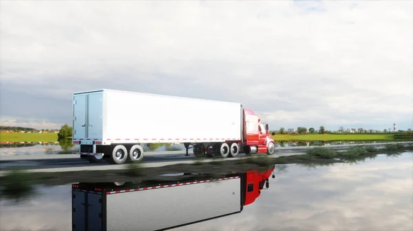 Semirremolque, camión en la carretera, autopista. Transporte, concepto logístico. renderizado 3d . — Foto de Stock