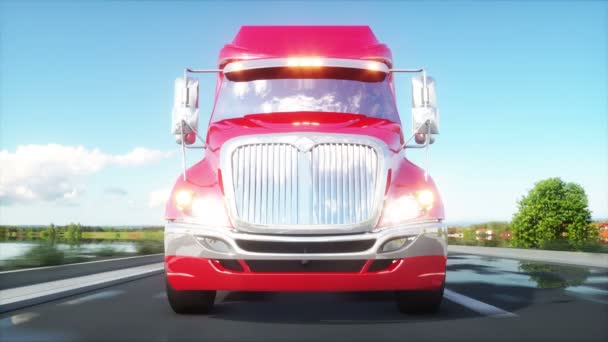 Semirremolque, camión en la carretera, autopista. Transporte, concepto logístico. Animación realista 4K . — Vídeo de stock