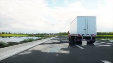 Semi Treyler, kamyon yol, otoyol. Taşıma, lojistik kavramı. 4 k gerçekçi animasyon.