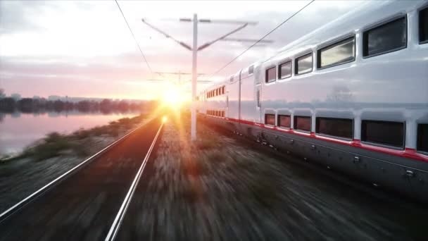 Treno passeggeri elettrico. Guida molto veloce. concetto di viaggio e di viaggio. Animazione realistica 4k . — Video Stock