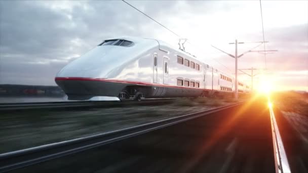 Treno passeggeri elettrico. Guida molto veloce. concetto di viaggio e di viaggio. Animazione realistica 4k . — Video Stock