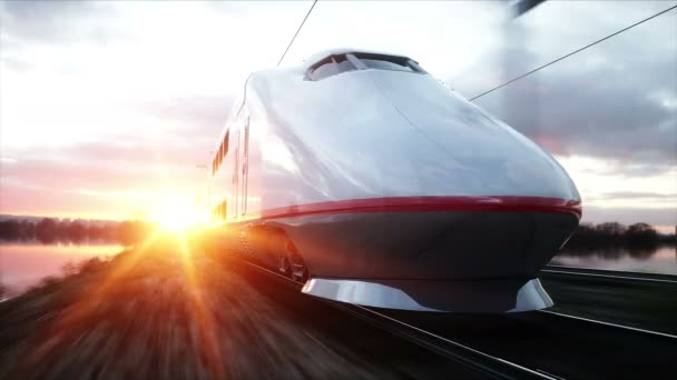 Tren de pasajeros eléctrico. Conduce muy rápido. viaje y concepto de viaje. Animación realista 4k . — Vídeos de Stock