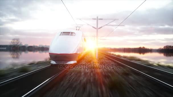 Elektrický osobní vlak. Velmi rychlé jízdy. cesty a cestování koncept. Realistické animace 4 k. — Stock video