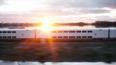 Elektrikli yolcu treni. Çok hızlı araba. yolculuk ve seyahat kavramı. Gerçekçi 4 k animasyon.