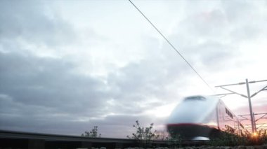 Elektrikli yolcu treni. Çok hızlı araba. yolculuk ve seyahat kavramı. Gerçekçi 4 k animasyon.
