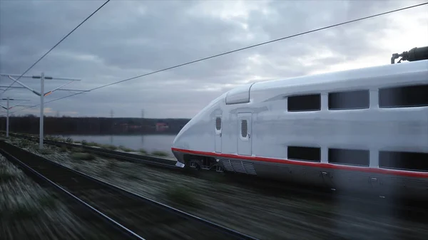 Tren de pasajeros eléctrico. Conduce muy rápido. viaje y concepto de viaje. renderizado 3d . —  Fotos de Stock