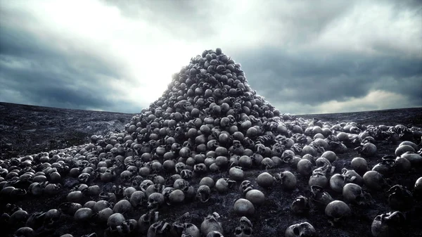 Hoop van schedels. Apocalyps en hel concept. 3D-rendering. — Stockfoto