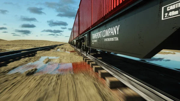 Treno merci con container. Concetto logico. rendering 3d . — Foto Stock