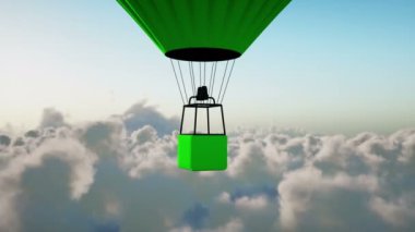 bulutlar üzerinde uçan hava balonu. Gerçekçi 4 k animasyon.