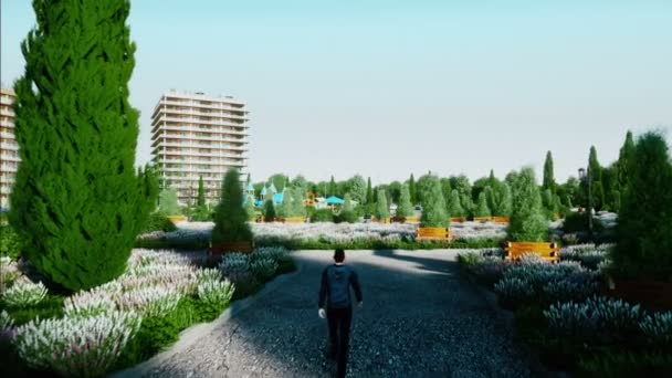 Ciudad, ciudad arquitectónica 3d visualización. Vista aérea. Animación realista 4k . — Vídeo de stock