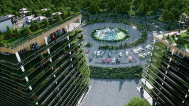 Şehir, kasaba mimari 3d görselleştirme. Havadan görünümü. Gerçekçi 4 k animasyon.