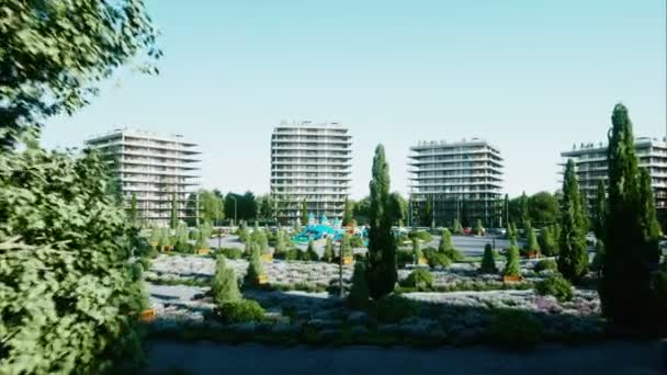 Ciudad, ciudad arquitectónica 3d visualización. Vista aérea. Animación realista 4k . — Vídeos de Stock