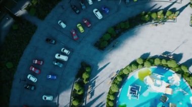 Şehir, kasaba mimari 3d görselleştirme. Havadan görünümü. Gerçekçi 4 k animasyon.