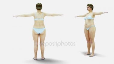 Şişman 3d kadın. Zayıflama ve obezite süreci. Diyet ve sağlık kavramı. İzole et. Gerçekçi 3d render.
