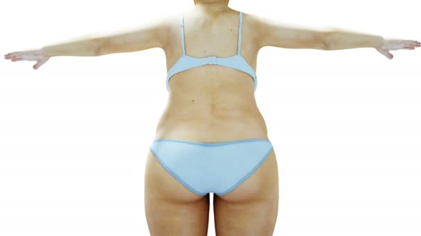 Tlusté ženy 3d. Hubnutí a obezita procesu. Koncept stravy a zdraví. Izolujte. Realistický 3d vykreslování.