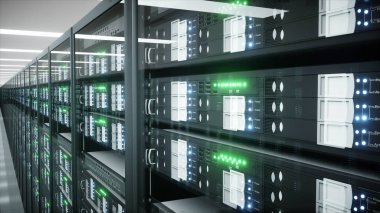 datacenter sunucu odasına iç. 3D render.