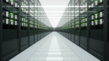 datacenter sunucu odasına iç. 3D render.