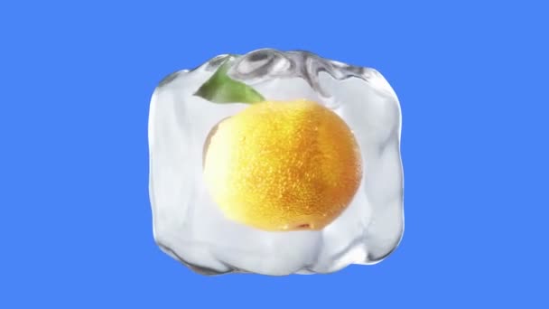 Portakal buz küpleri içinde döndürün. Gıda ve yayın kavramı. Gerçekçi buz malzemeler. Yeşil ekranda yalıtmak. 4 k animasyon. — Stok video