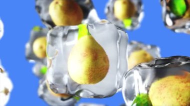Armut buz küpleri içinde döndürün. Gıda ve yayın kavramı. Gerçekçi buz malzemeler. 4 k animasyon. Yeşil ekran.