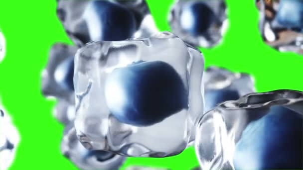 Blueberries rotate in ice cubes. Food and broadcast concept. Realistic ice materials. 4K animation. green screen — Stock Video