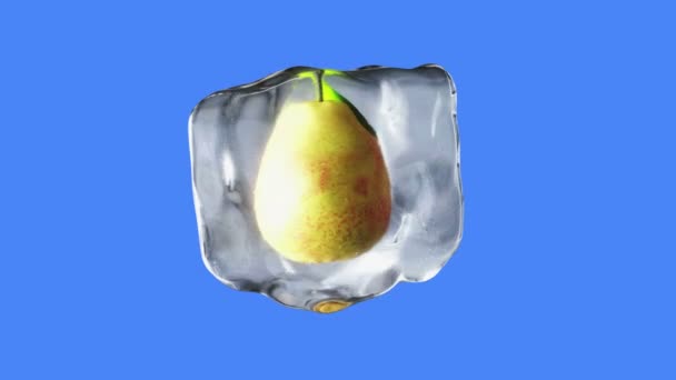 Pear は、氷で回転します。食品とブロードキャストの概念。現実的な材料。4 k のアニメーション。緑色の画面. — ストック動画