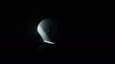 Yuvarlak pencere ile fütüristik odada uzaylı. Hacimsel ışık. Gelecekteki ufo kavramı. Gerçekçi 4 k animasyon.