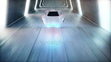 uçan araba sci fi tünelde, koridor sürüş hızlı fütüristik. Gelecek kavramı. Animasyon loopable.