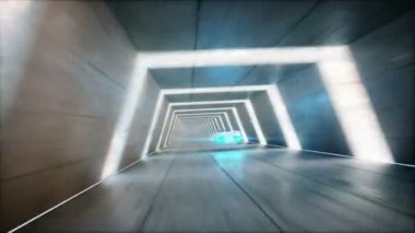 sci fi tünelde, koridor sürüş hızlı kadınla fütüristik uçan araba. Gelecek kavramı. Gerçekçi 4 k animasyon.