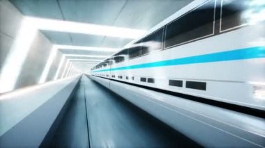 fütüristik modern tren, monoray sci fi tünelde, koridor sürüş hızlı. Gelecek kavramı. Gerçekçi 4 k animasyon. Loopable.