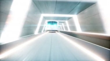 fütüristik modern tren, monoray sci fi tünelde, koridor sürüş hızlı. Gelecek kavramı. Gerçekçi 4 k animasyon.