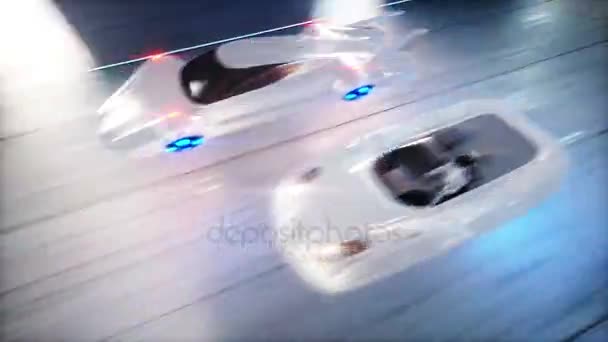 Futuristic race. flying cars fast driving in sci fi tunnel, coridor. Concept of future. Realistic 4K animation. — Stock Video