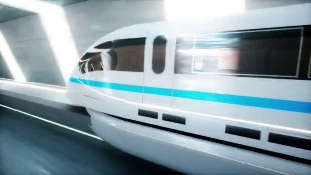 Futuristiskt moderna tåg, monorail snabb körning i sci fi-tunneln, matgäster. Begreppet framtid. Realistisk 4 k animation. — Stockvideo