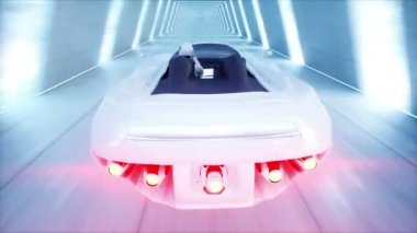 sci fi tünelde, koridor sürüş hızlı kadınla fütüristik uçan araba. Gelecek kavramı. Gerçekçi 4 k animasyon. Loopable.