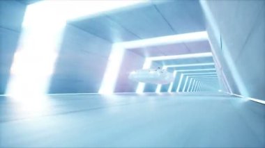 sci fi tünelde, koridor sürüş hızlı kadınla fütüristik uçan araba. Gelecek kavramı. Gerçekçi 4 k animasyon. Loopable.