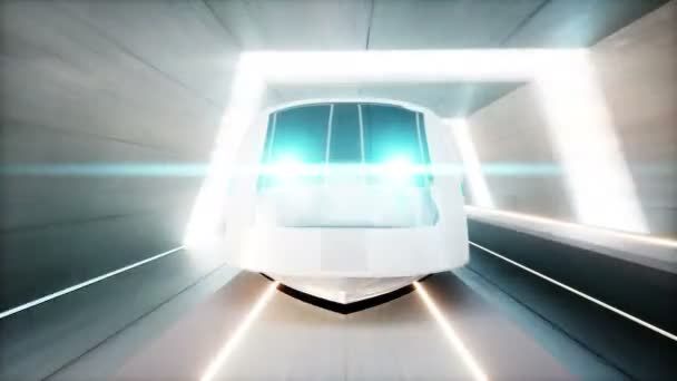Futurisztikus modern vonat, egysínű vasút, gyors vezetés sci fi alagútban, coridor. Koncepciót a jövő. Reális 4 k animáció. Loopable. — Stock videók