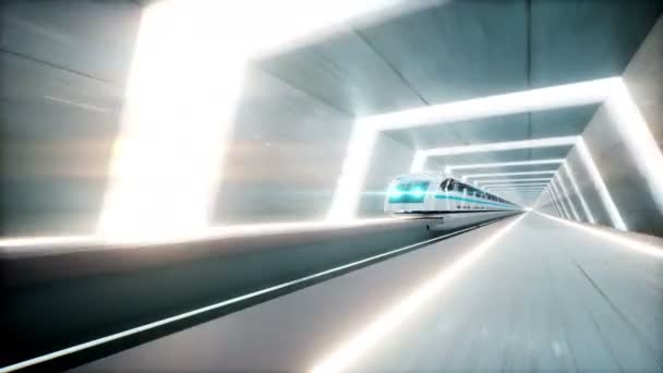 Fütüristik modern tren, monoray sci fi tünelde, koridor sürüş hızlı. Gelecek kavramı. Gerçekçi 4 k animasyon. Loopable. — Stok video