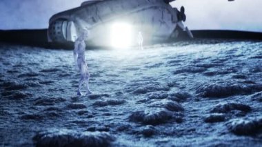 Gezegendeki uzaylı, ay. Amaç dünyada. UFO. Gerçekçi hareket ve Shader. 4 k animasyon.