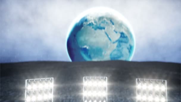 Lustige Aliens, die auf dem Mond tanzen. Ufo-Konzept. Erde im Hintergrund. Weltraumparty. realistische 4k-Animation. — Stockvideo