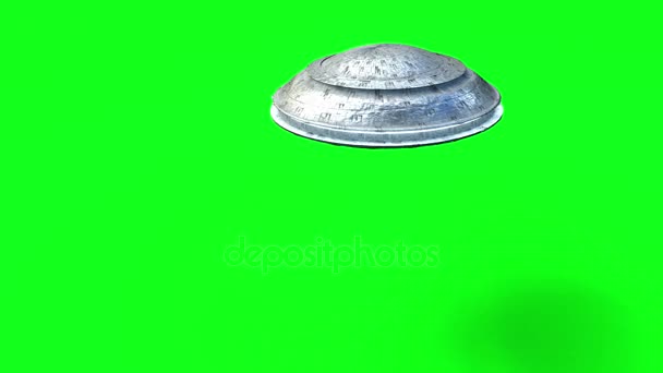 Flygande tefat isolera på grön skärm. UFO. Realistiska shaders och rörelseoskärpa. 4 k animation. — Stockvideo