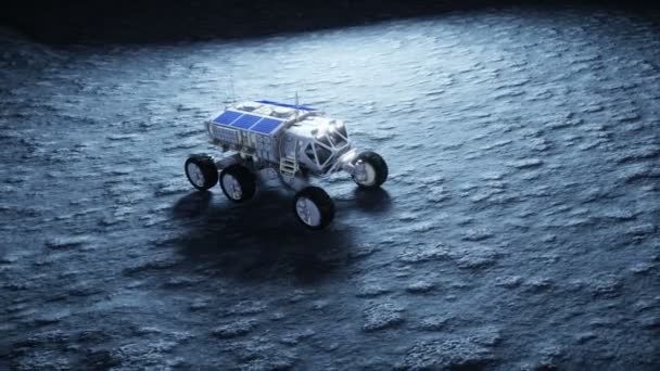 Лунный марсоход на Луне. Космическая экспедиция. Земной фон. Супер реалистичная 3D анимация . — стоковое видео