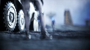 Robotlar ile ay askeri araç. Ay kolonisi. Dünya artalanları. Gerçekçi 4 k animasyon.