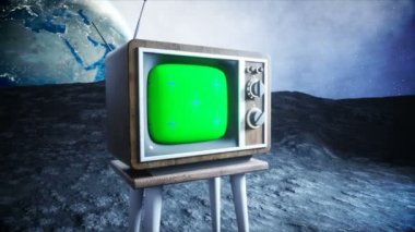 ««dikkat et eski Tv içerik izleme. yalnız astronot aya. Ralistic 4 k animasyon.