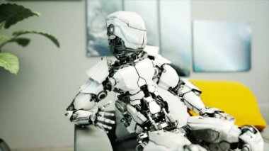 Divan robot burada. Sakin ol. Gelecek kavramı. Gerçekçi 4 k animasyon.
