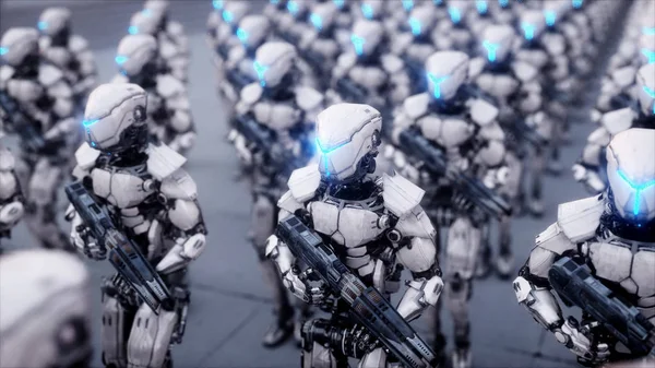 Invasión de robots militares. Dramático apocalipsis concepto super realista. Futuro. renderizado 3d . — Foto de Stock