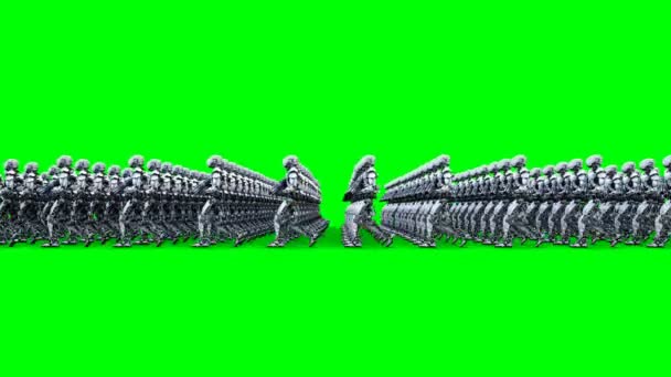 총 군사 로봇의 침공입니다. 행진 로봇입니다. 녹색 화면 4k 영상. — 비디오