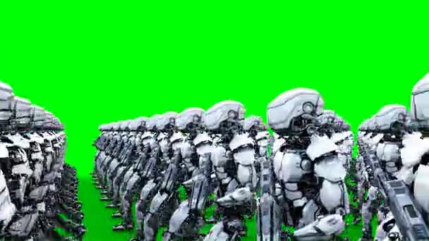 Invasão de robôs militares com arma. robôs a marchar. Imagens de tela verde 4k . — Vídeo de Stock