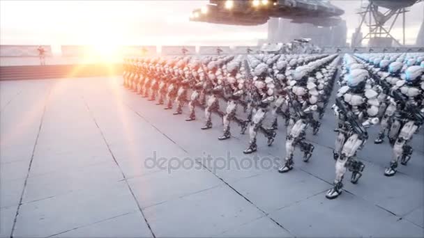 Invasionen av militära robotar. Dramatiska apokalyps super realistisk koncept. Framtiden. 4 k animation. — Stockvideo