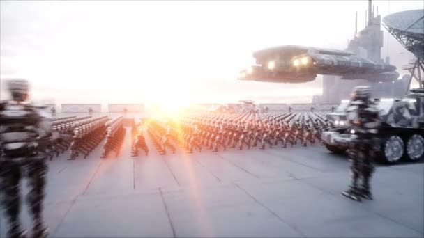 Inwazji wojskowych robotów. Koncepcja super realistyczny dramatyczne Apokalipsy. Przyszłość. 4 k animacji. — Wideo stockowe