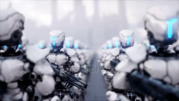 Invasión de robots militares. Dramático apocalipsis concepto super realista. Futuro. Animación 4k . — Vídeo de stock